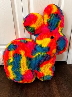 BRIGHT TIE DYE LG EASTER BUNNY~2020~BY DAN DEE ~16"X16" PLUSH MULT. SPRING COLOR